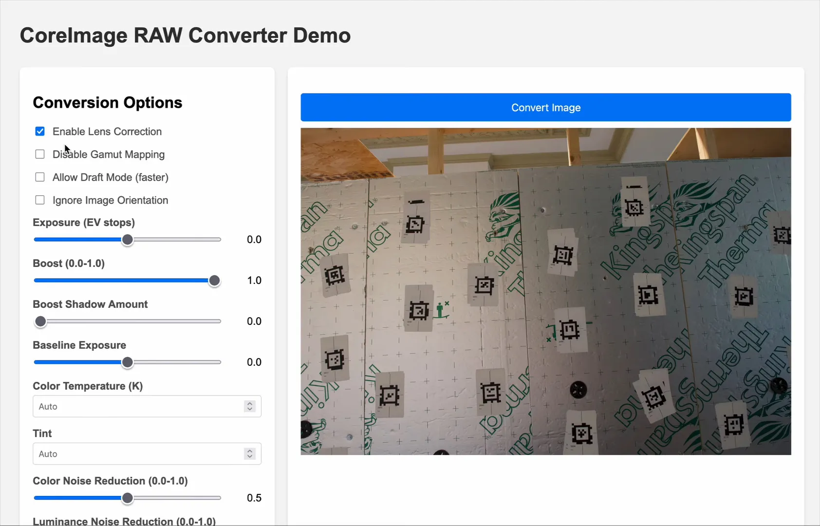 Interactive demo UI of coreimage-raw-convert.